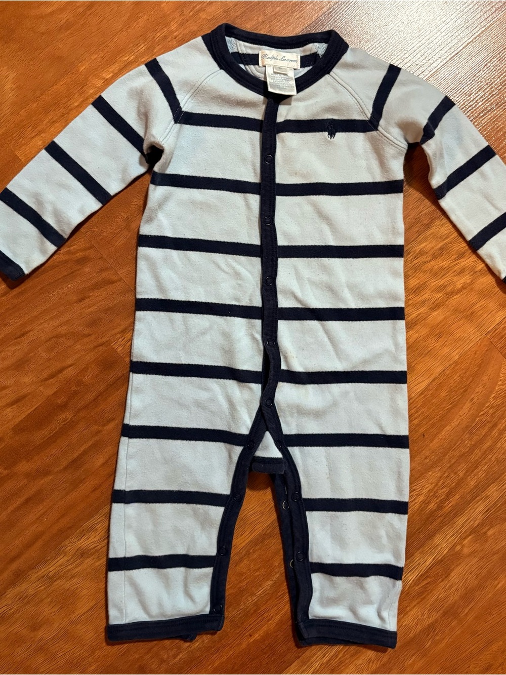 Baby Boys Ralph Lauren Striped Polo Romper One Piece 9 Months 100% Cotton